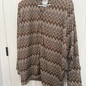 Bon Worth Brown and Tan Chevron Patterned Dress Jacket, shear, xl petite
